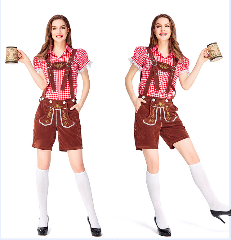 Womens Oktoberfest Outfit Embroidered Blouse with Lederhosen Shorts